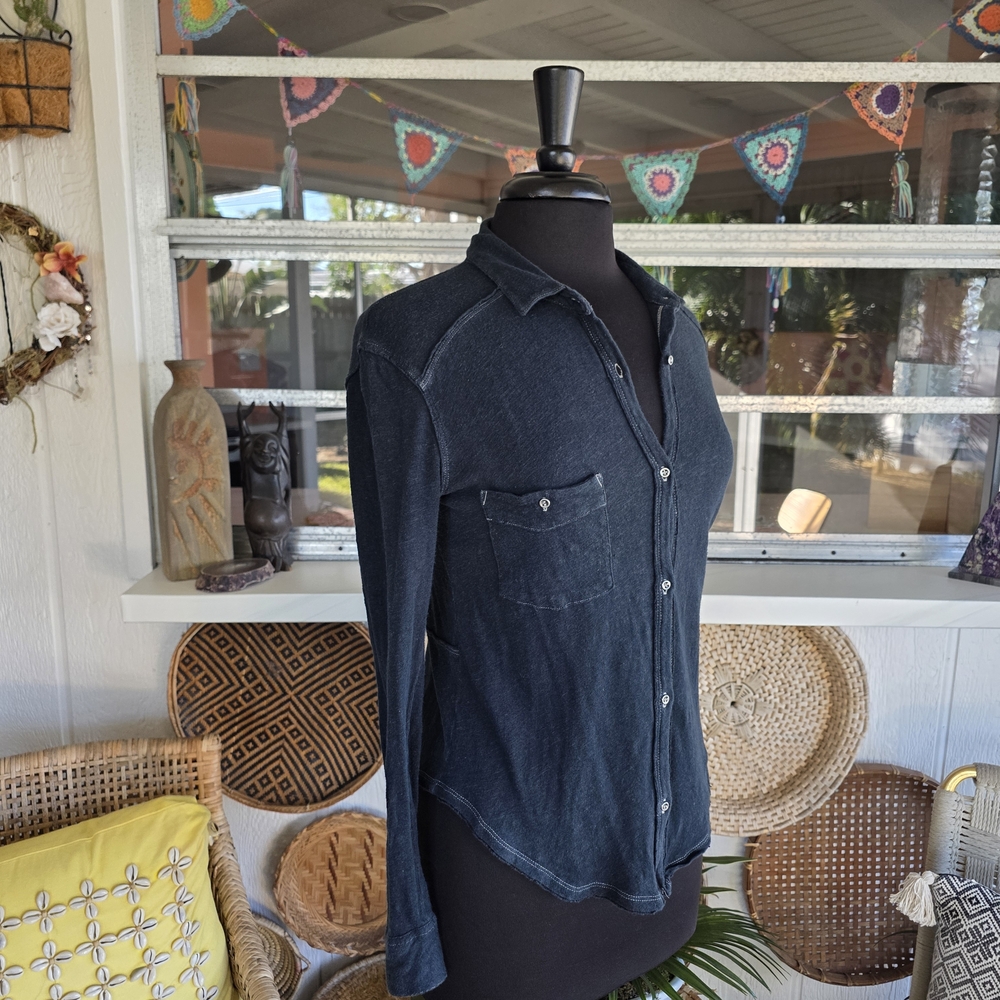 Free People Navy Blue Button-Down Shirt - Picture 13 of 16